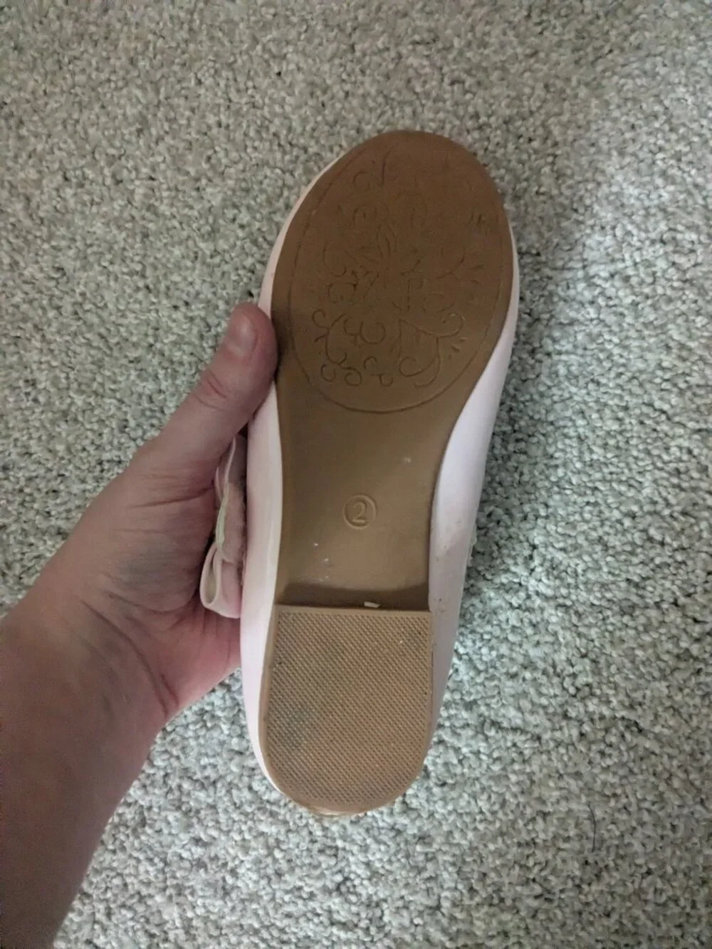 Girls Size 2 Pink Ballet Flats with Bow and Rhinestones & Pearl Straps